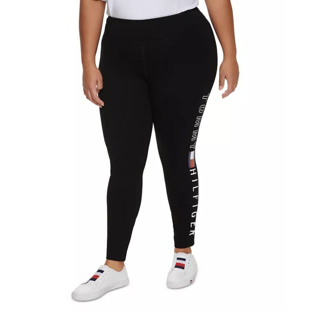 Tommy Hilfiger Women's Plus Size High Rise Logo Leggings - Black 0X